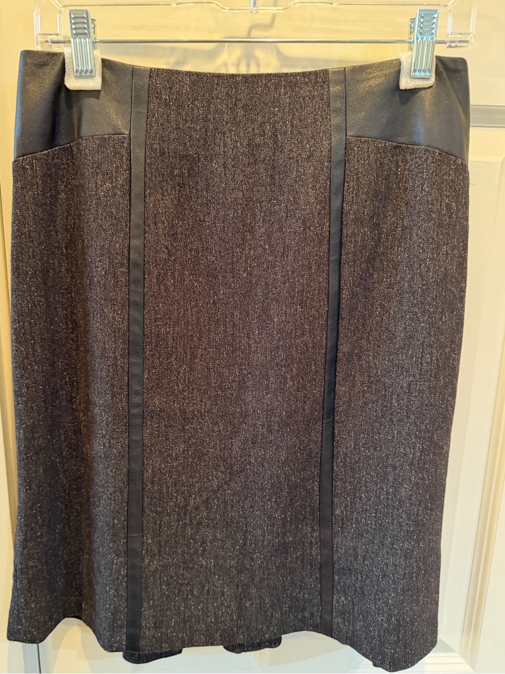 NIC+ZOE Size 4 Faux Leather Trim A-Line Midi Skirt Black Gray